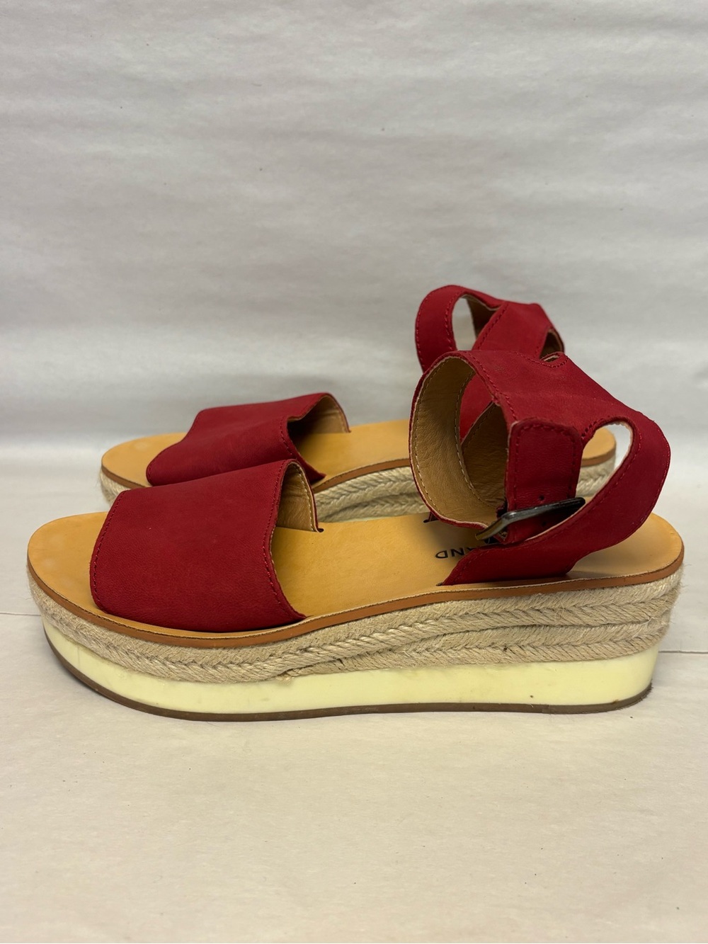 LUCKY BRAND Red Suede Flat Espadrille Ankle Strap Sandals 7M #6046